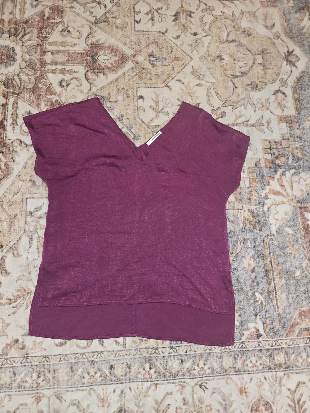 Caramela Shimmery Plum V-Neck High Low Blouse